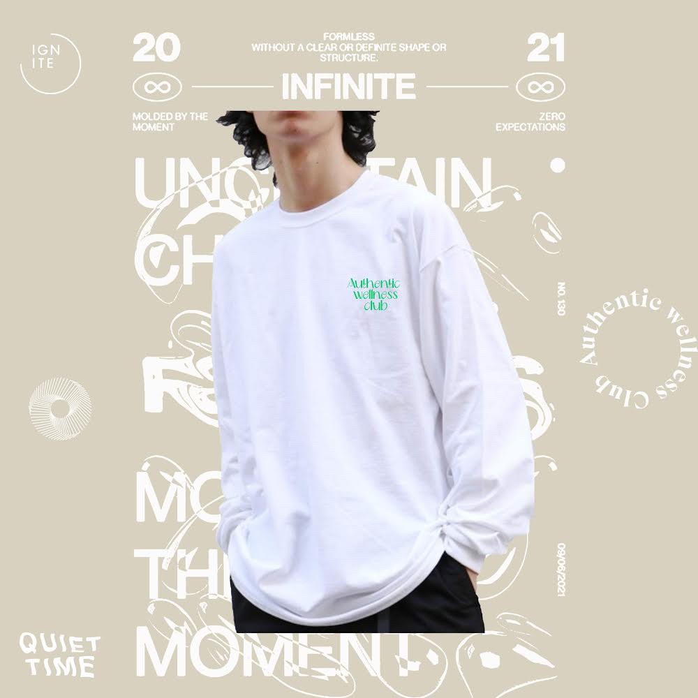Authentic wellness club サークルロゴ ビッグシルエットロングTシャツホワイト