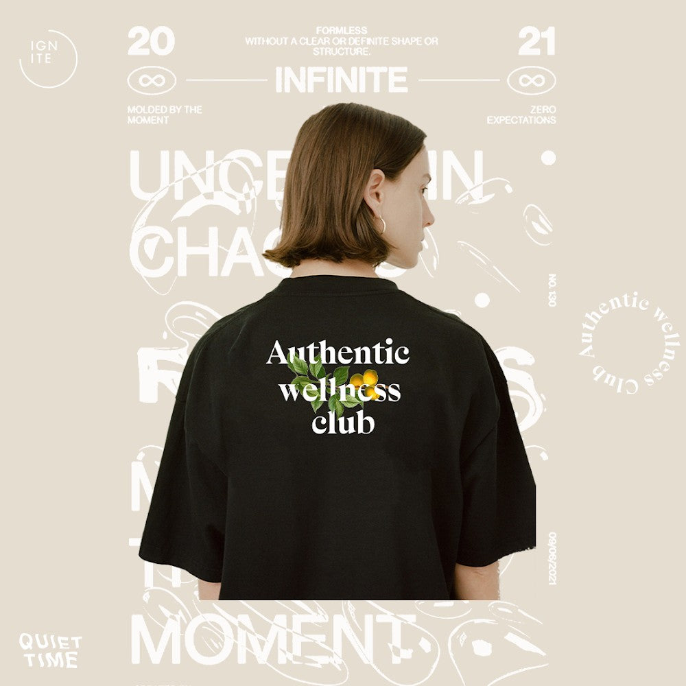 Authentic wellness club レモンロゴ ビッグシルエットTシャツブラック