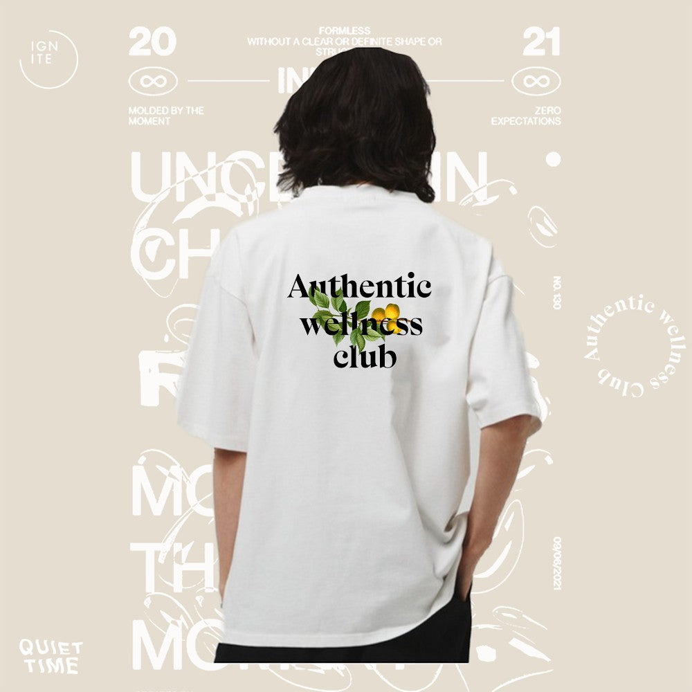 Authentic wellness club レモンロゴ ビッグシルエットTシャツホワイト