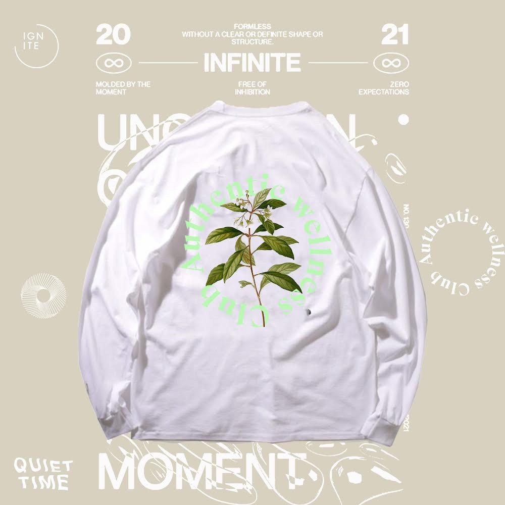 Authentic wellness club サークルロゴ ビッグシルエットロングTシャツホワイト