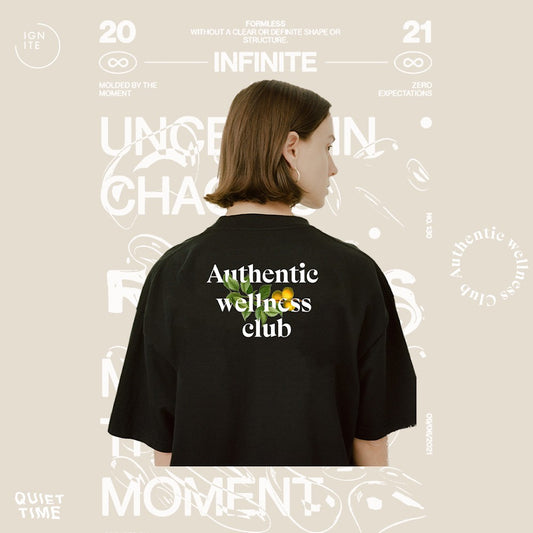 Authentic wellness club レモンロゴ　ビッグシルエットTシャツブラック